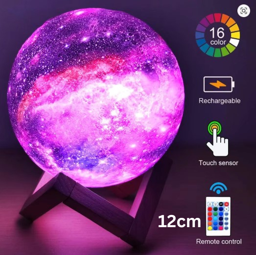 3D Printed LED Moon Lamp 16 Color Change Touch Remote Control – Aesthetic Night Light for Bedroom, Desk & Home Decor