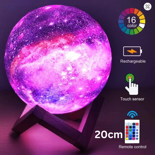 3D Printed LED Moon Lamp 16 Color Change Touch Remote Control – Aesthetic Night Light for Bedroom, Desk & Home Decor