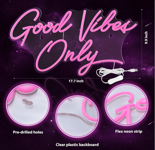 Good Vibes Only Neon Signs for Wall Decor 17.7" x 9.9" | Pink Good Vibes Only LED Sign