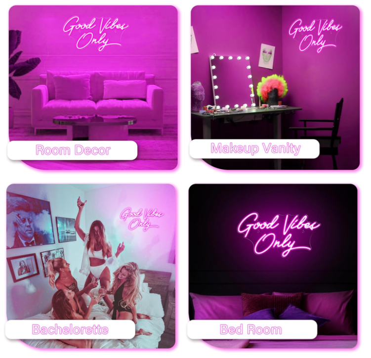 Good Vibes Only Neon Signs for Wall Decor 17.7" x 9.9" | Pink Good Vibes Only LED Sign