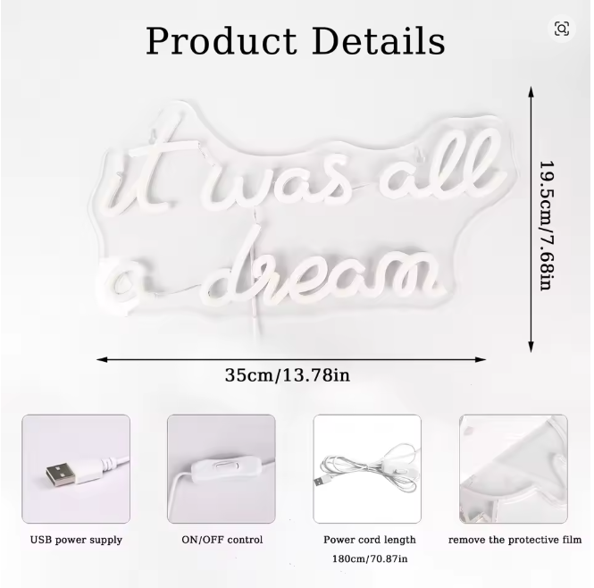 It Was All a Dream Neon Sign for Wall Decor USB Powered 13.78" x 7.68"