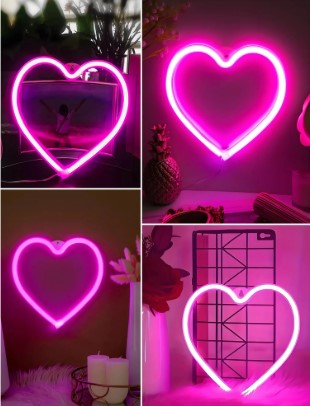 Pink Heart LED Neon Sign – Romantic Aesthetic Wall Decor for Bedroom, Wedding & Room Setup