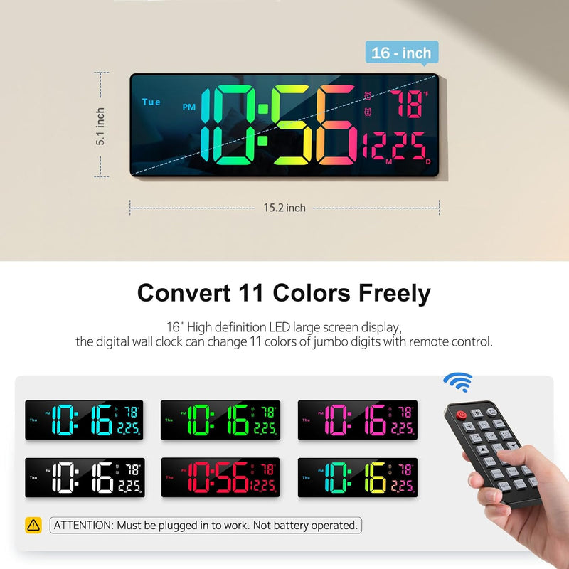 RGB LED Clock – Color Changing Digital Wall Clock with Remote Control