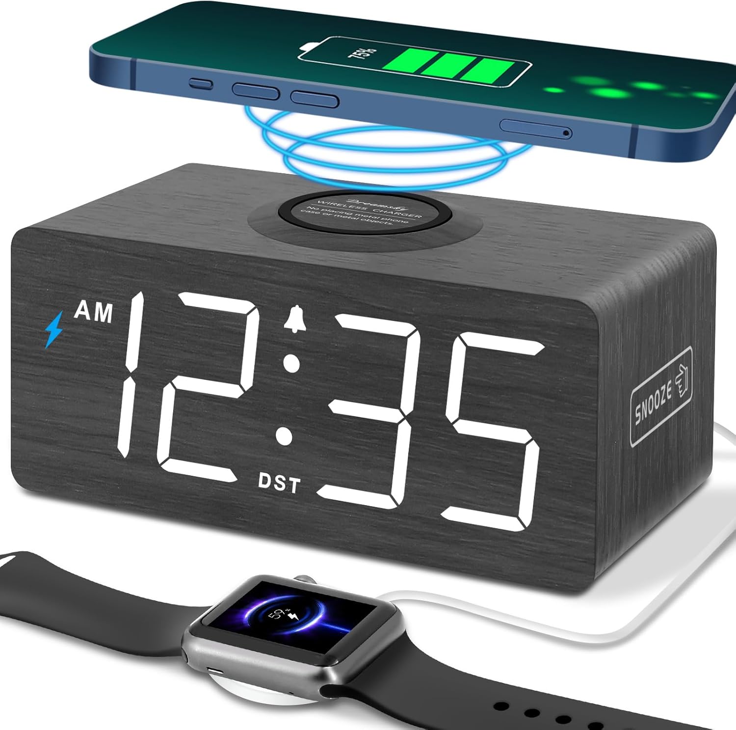 Wireless Charging LED Alarm Clock – Modern Bedroom Clock with Night Li ...