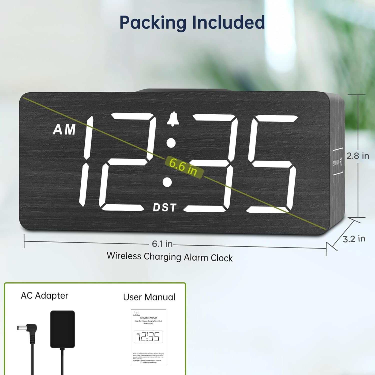 Wireless Charging LED Alarm Clock – Modern Bedroom Clock with Night Light