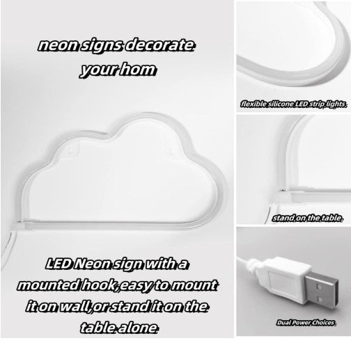 LED Neon Cloud Sign - Aesthetic Wall Light Decor for Bedroom, Nursery & Gaming Room