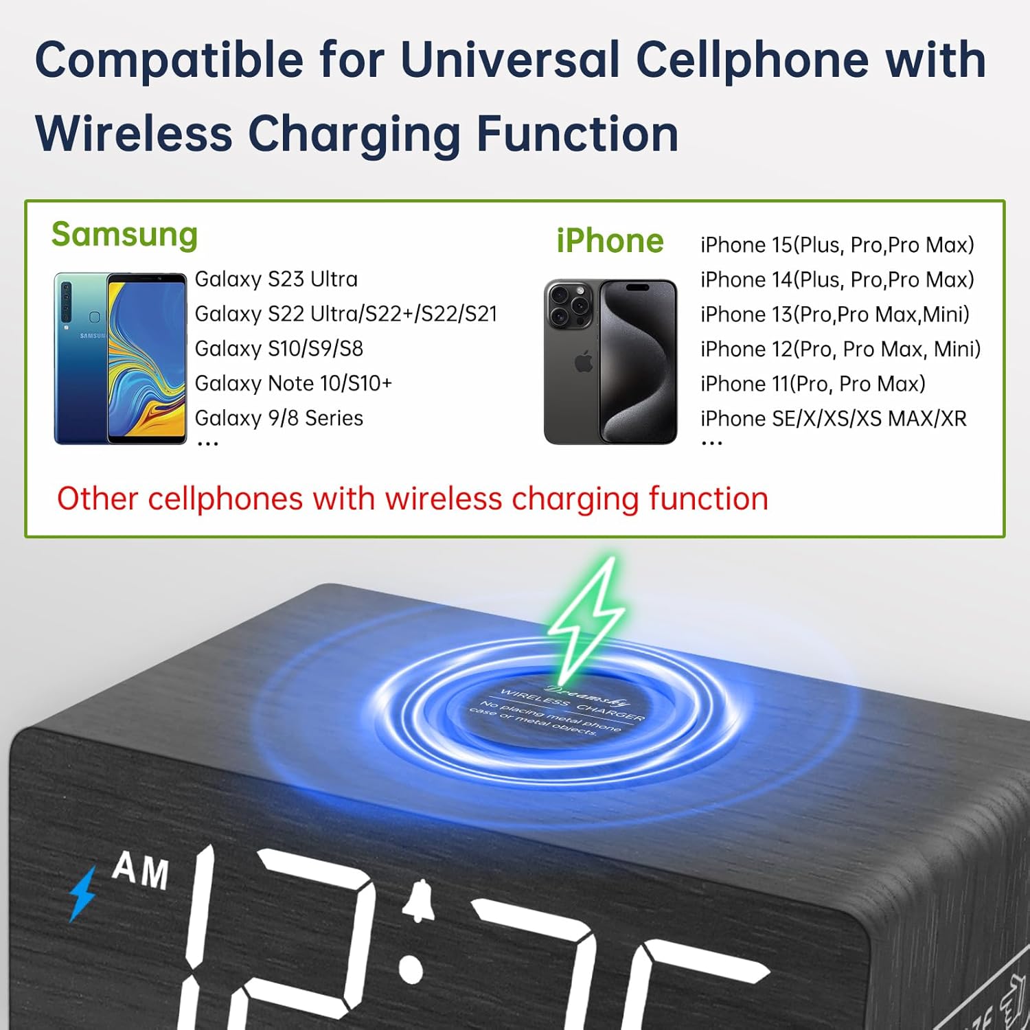 Wireless Charging LED Alarm Clock – Modern Bedroom Clock with Night Light