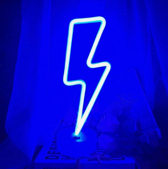 Lightning Bolt LED Neon Light Sign - Aesthetic Wall Decor for Bedroom, Gaming Room & Bar