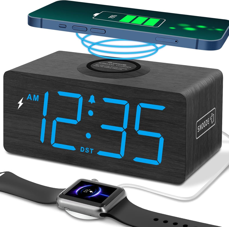 Wireless Charging LED Alarm Clock – Modern Bedroom Clock with Night Light