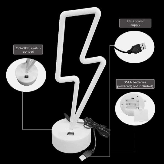 Lightning Bolt LED Neon Light Sign - Aesthetic Wall Decor for Bedroom, Gaming Room & Bar