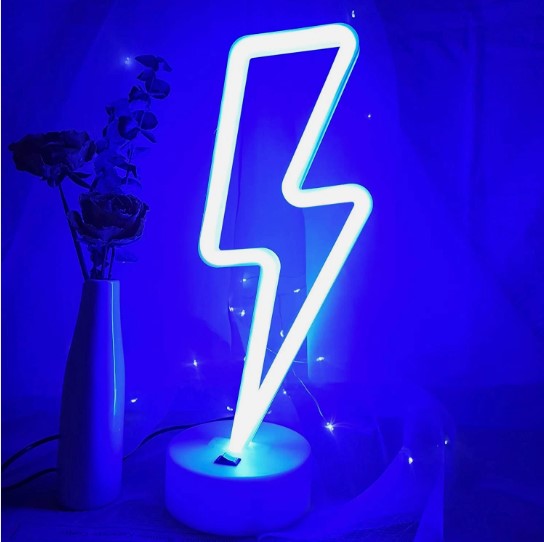Lightning Bolt LED Neon Light Sign - Aesthetic Wall Decor for Bedroom, Gaming Room & Bar