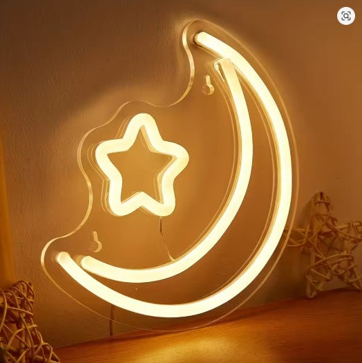 Moon & Stars LED Neon Sign - Aesthetic Wall Decor for Bedroom, Nursery & Room Setup