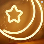 Moon & Stars LED Neon Sign - Aesthetic Wall Decor for Bedroom, Nursery & Room Setup