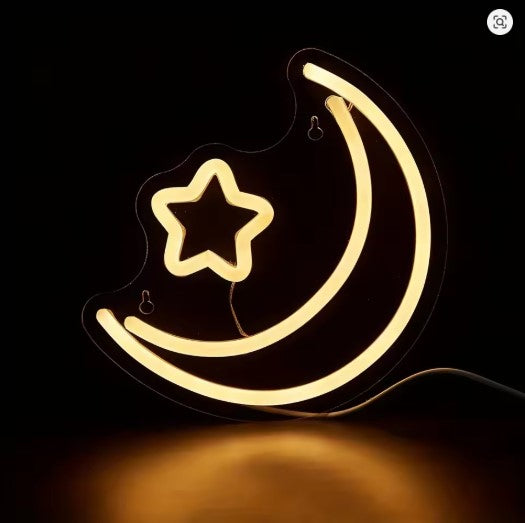 Moon & Stars LED Neon Sign - Aesthetic Wall Decor for Bedroom, Nursery & Room Setup