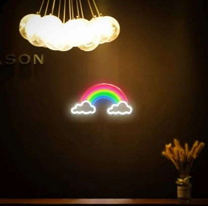 LED Neon Rainbow Cloud USB Sign - Aesthetic Wall Light for Bedroom, Kids Room & Gaming Setup