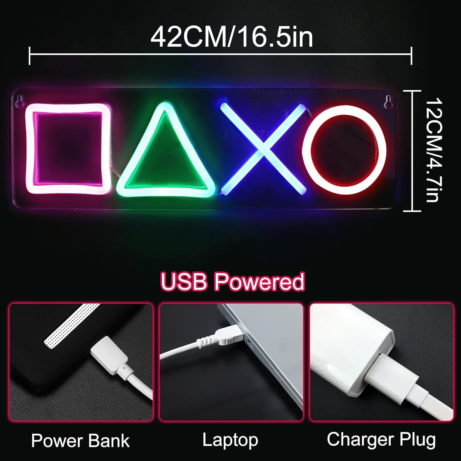 LED Neon Geometric Shapes - Aesthetic Wall Decor for Bedroom, Gaming Room & Office