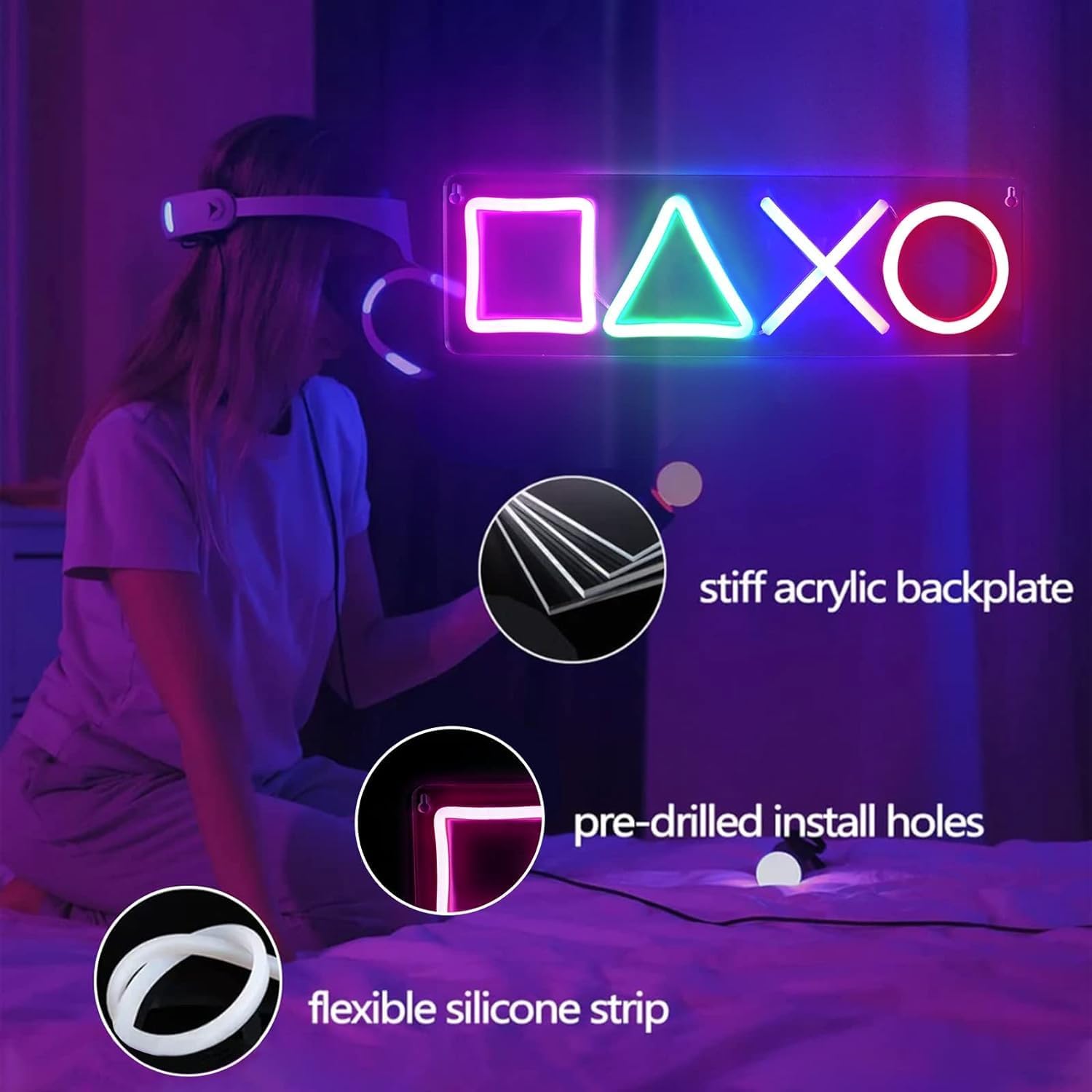 LED Neon Geometric Shapes - Aesthetic Wall Decor for Bedroom, Gaming Room & Office
