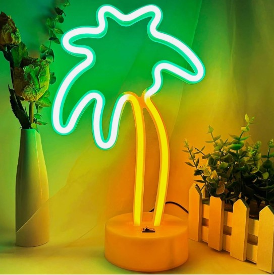 LED Neon Palm Tree Sign - Tropical Aesthetic Wall Decor for Bedroom, Bar & Party