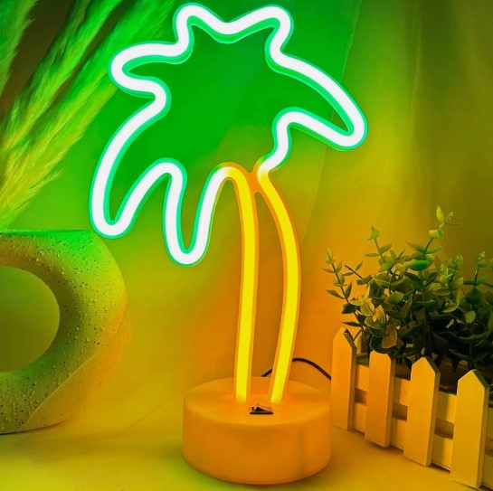 LED Neon Palm Tree Sign - Tropical Aesthetic Wall Decor for Bedroom, Bar & Party