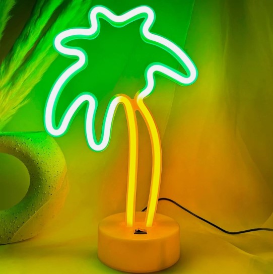 LED Neon Palm Tree Sign - Tropical Aesthetic Wall Decor for Bedroom, Bar & Party