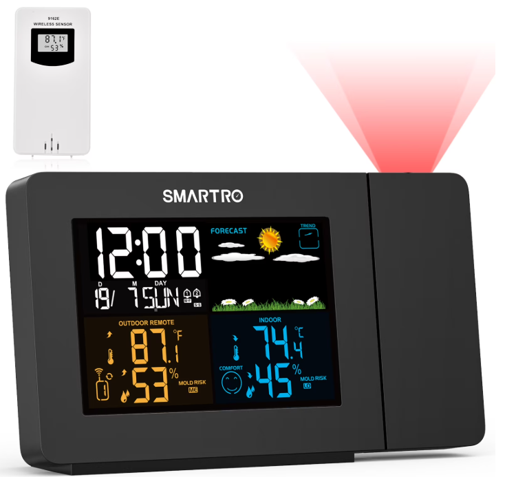 Smart LED Projection Clock – Digital Alarm Clock with Indoor Outdoor Thermometer