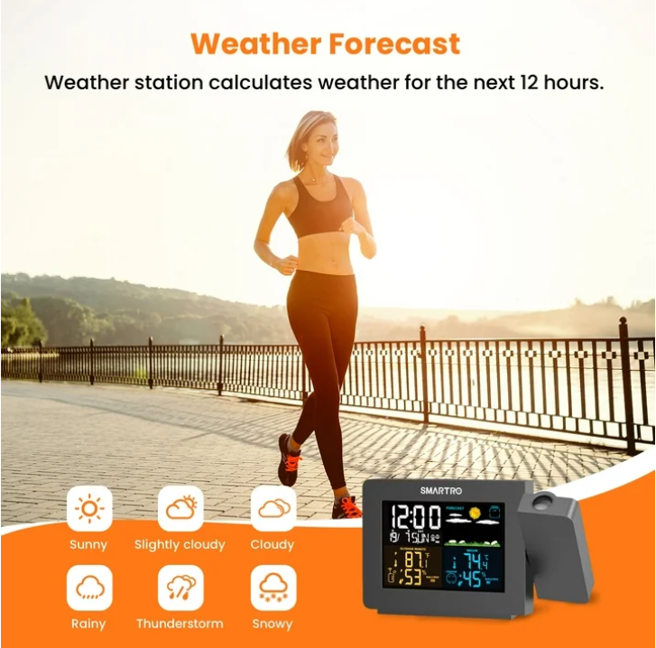 Smart LED Projection Clock – Digital Alarm Clock with Indoor Outdoor Thermometer