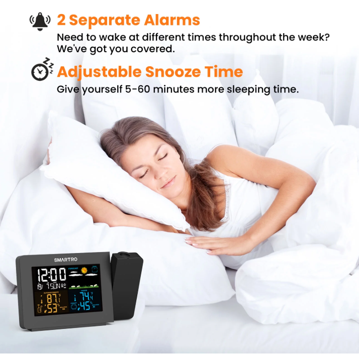 Smart LED Projection Clock – Digital Alarm Clock with Indoor Outdoor Thermometer