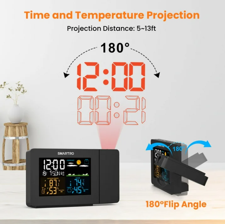 Smart LED Projection Clock – Digital Alarm Clock with Indoor Outdoor Thermometer