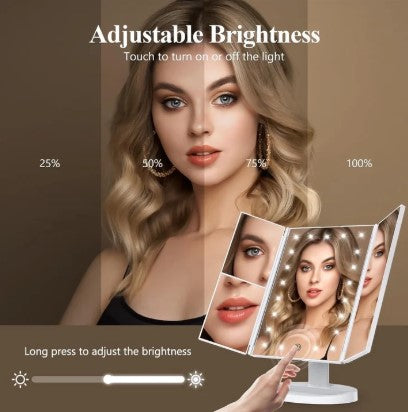 LED Tri-Fold Makeup Mirror - Lighted Vanity Mirror for Bedroom, Dressing Table & Beauty Room