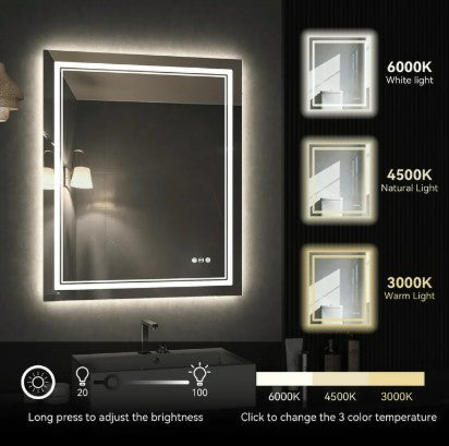 Smart LED Bathroom Mirror 24" x 32" - Lighted Vanity Mirror with Touch Control for Home & Bathroom