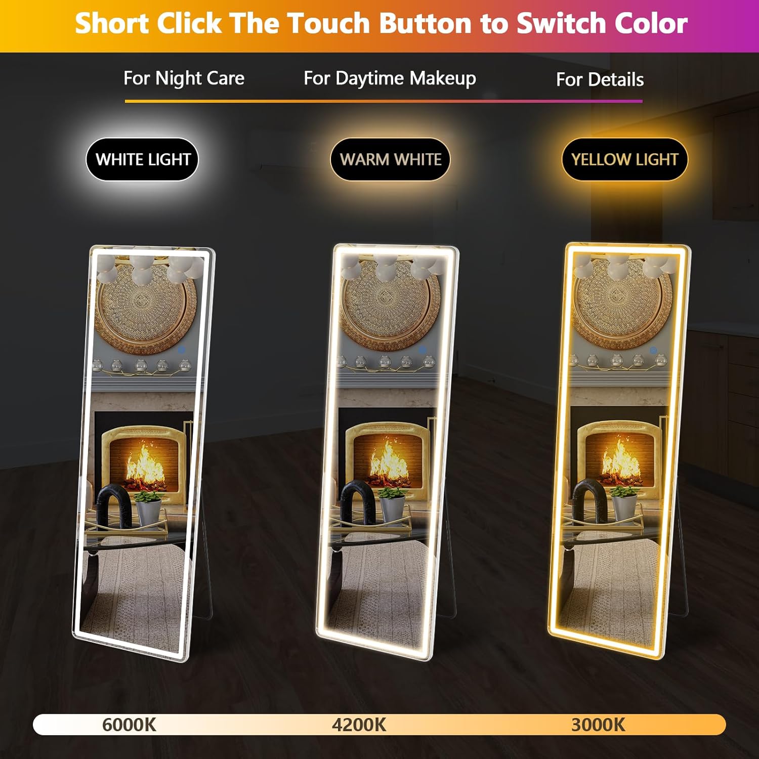 Full-Length LED Floor Mirror - Lighted Standing Mirror for Bedroom, Dressing Room & Home