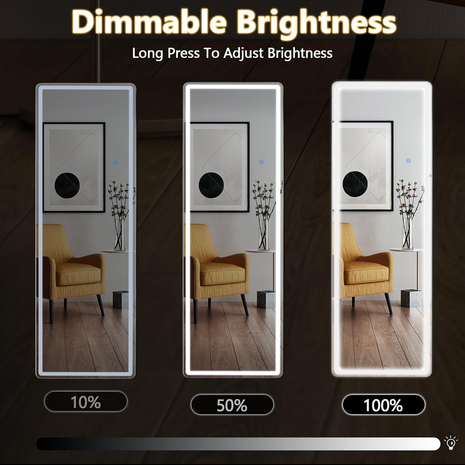 Full-Length LED Floor Mirror - Lighted Standing Mirror for Bedroom, Dressing Room & Home