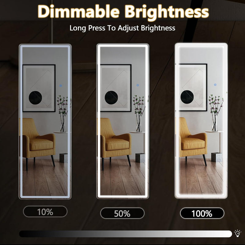 Full-Length LED Floor Mirror - Lighted Standing Mirror for Bedroom, Dressing Room & Home