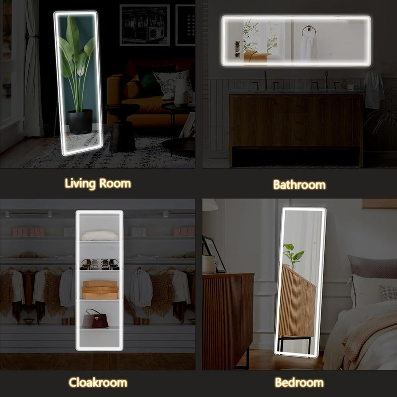 Full-Length LED Floor Mirror - Lighted Standing Mirror for Bedroom, Dressing Room & Home