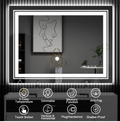LED Wall-Mounted Bathroom Mirror 20" x 28" - Lighted Vanity Mirror for Home, Bedroom & Bathroom