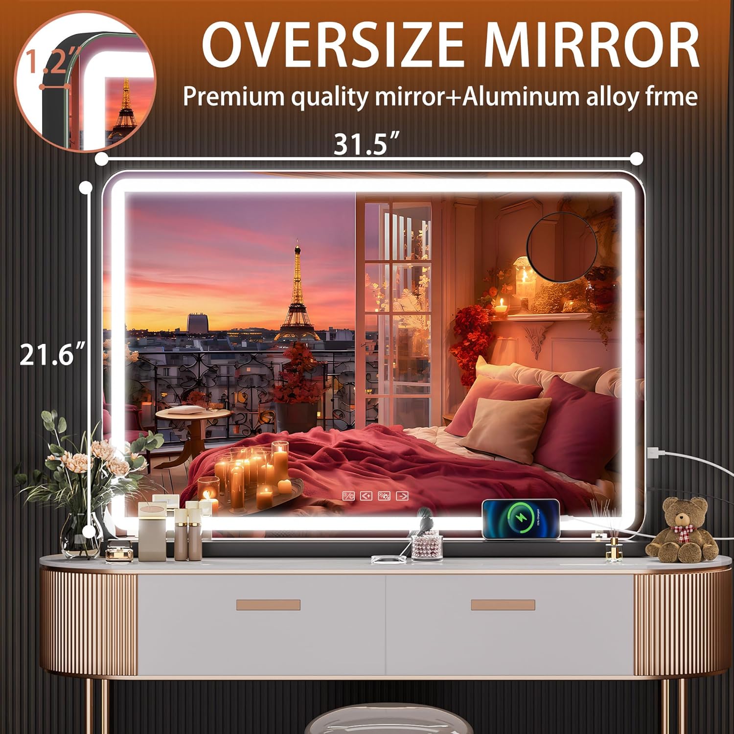 Smart LED Mirror with Bluetooth 32" x 21.7" – Touch Control Vanity Mirror with Built-in Speakers