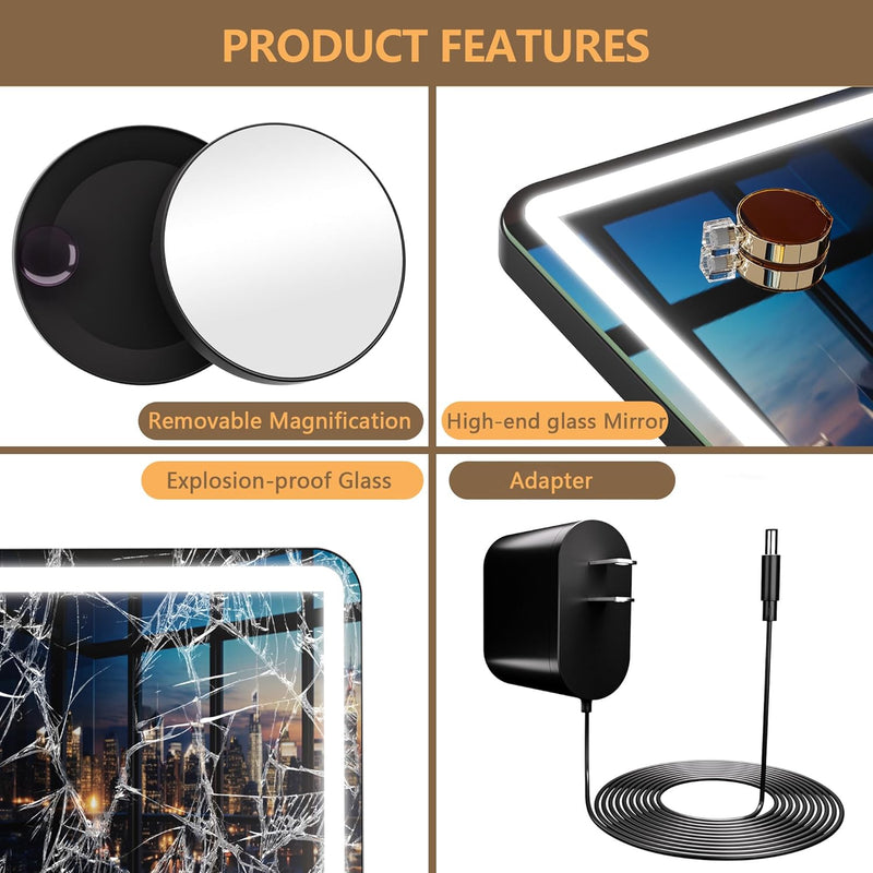 Smart LED Mirror with Bluetooth 32" x 21.7" – Touch Control Vanity Mirror with Built-in Speakers