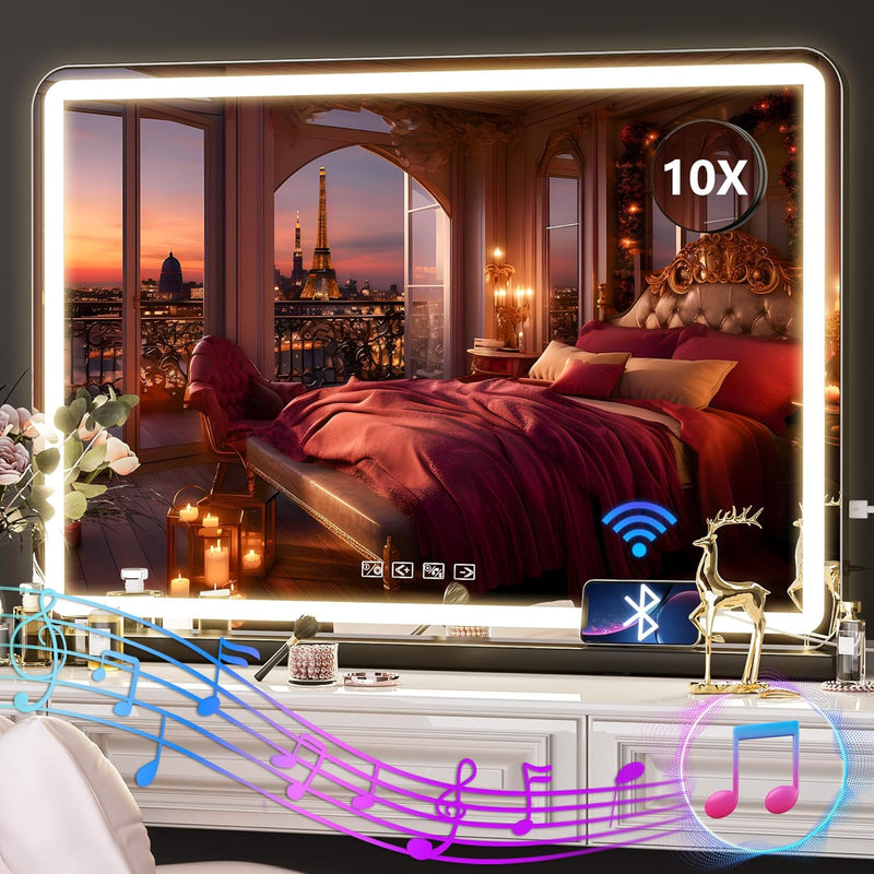 Smart LED Mirror with Bluetooth 32" x 21.7" – Touch Control Vanity Mirror with Built-in Speakers