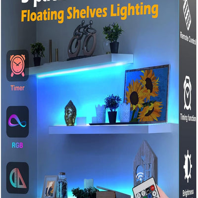 RGB LED Floating Shelves (Set of 3) – Color Changing Wall Display Shelves for Home & Gaming Room