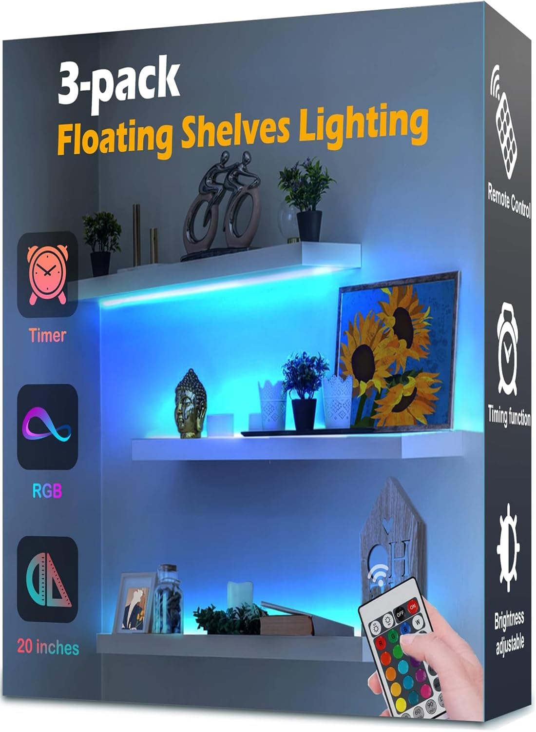 RGB LED Floating Shelves (Set of 3) – Color Changing Wall Display Shelves for Home & Gaming Room