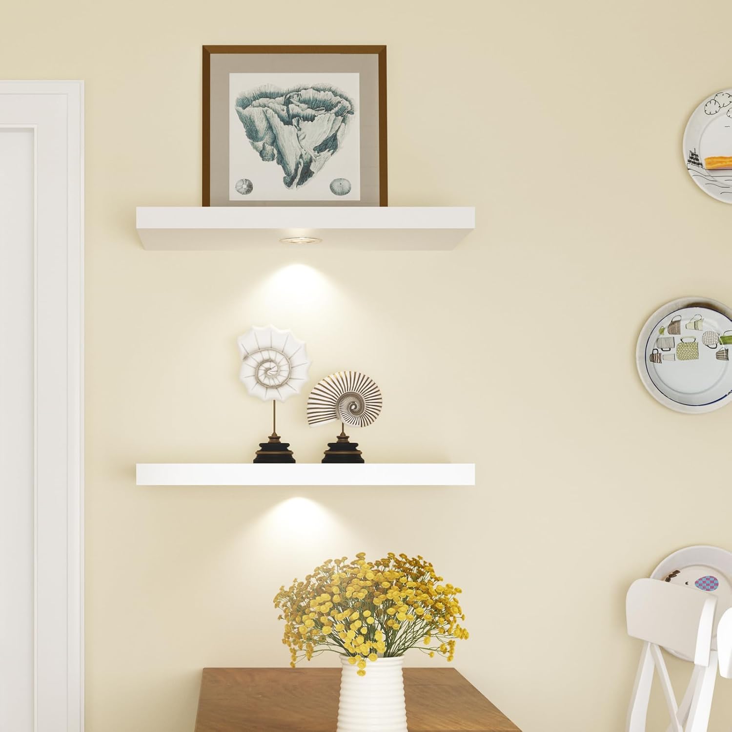 White LED Floating Shelf 24in – Wall Mounted LED Display Shelf for Home & Bedroom Decor