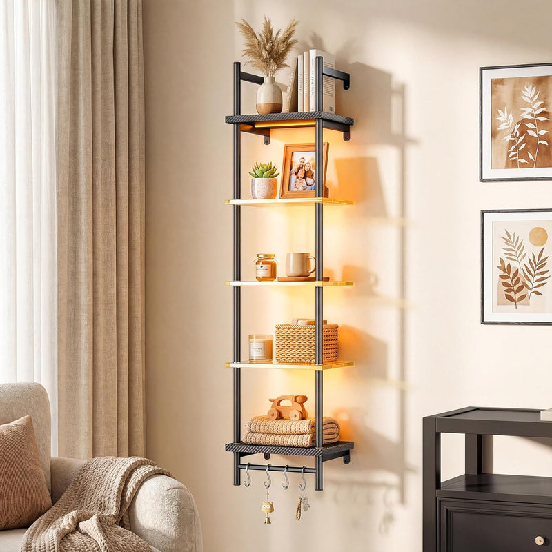 5-Tier Glass LED Display Shelf – Floating Wall Shelf with LED Lighting for Home & Bedroom Decor
