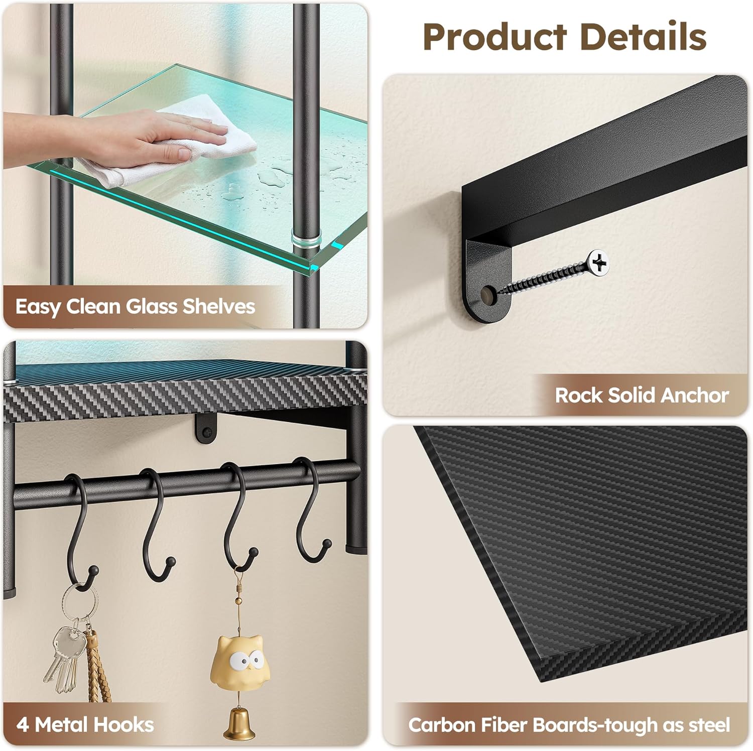 5-Tier Glass LED Display Shelf – Floating Wall Shelf with LED Lighting for Home & Bedroom Decor