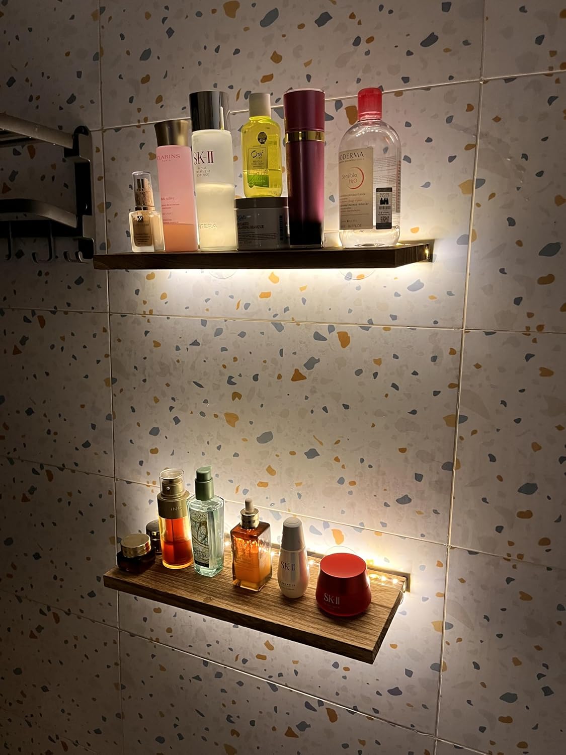 Rustic Wood LED Floating Shelf Set of 2 – Modern Wall Mounted Lighted Display Shelf for Home Decor