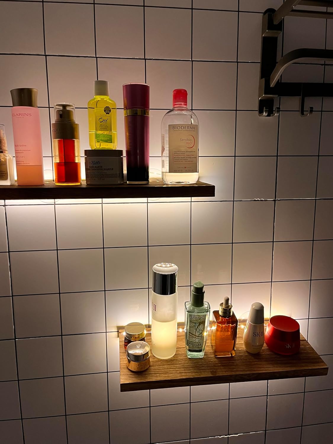 Rustic Wood LED Floating Shelf Set of 2 – Modern Wall Mounted Lighted Display Shelf for Home Decor