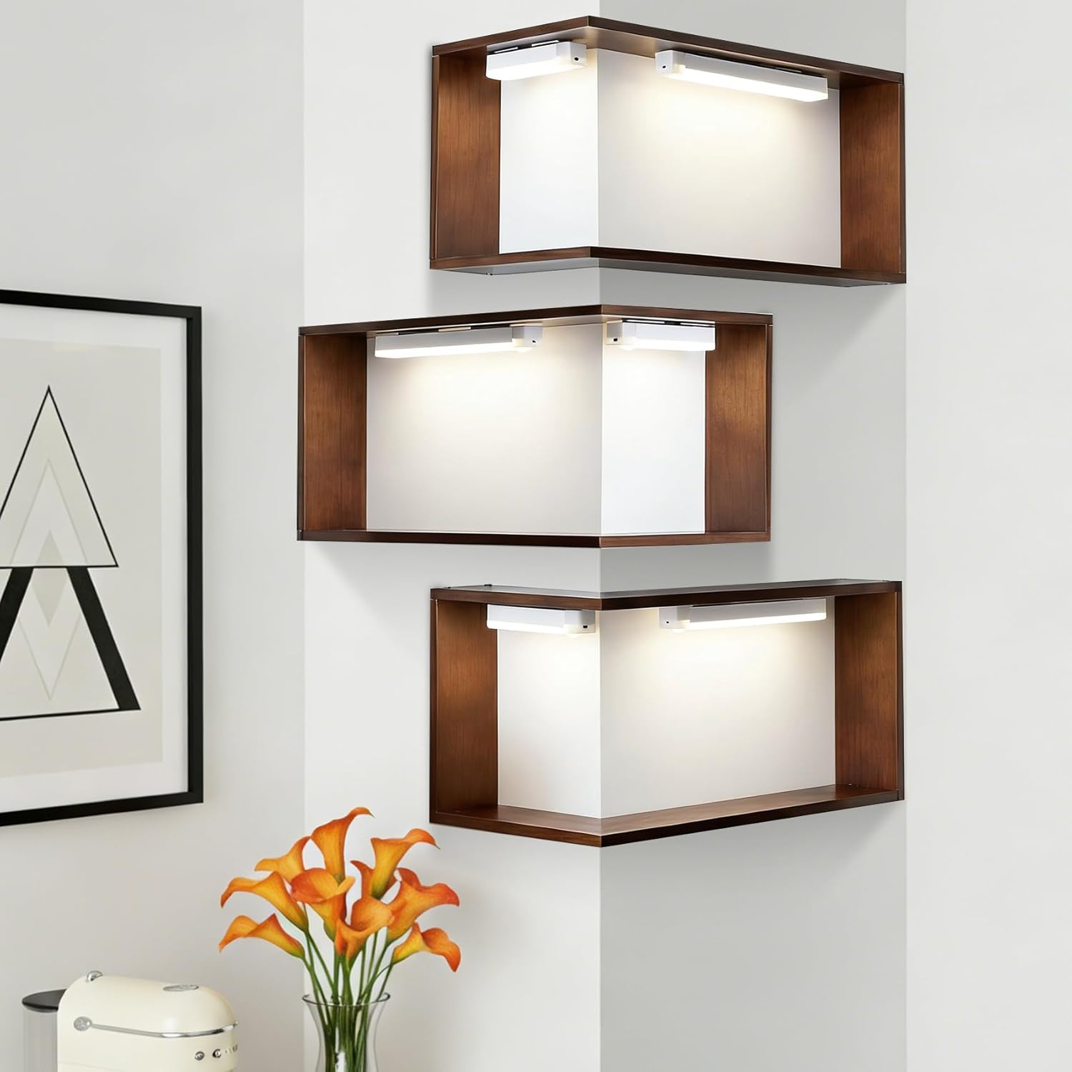 LED Illuminated Corner Shelf (Set of 3) – Modern Floating Corner Wall Shelf with Ambient Lighting