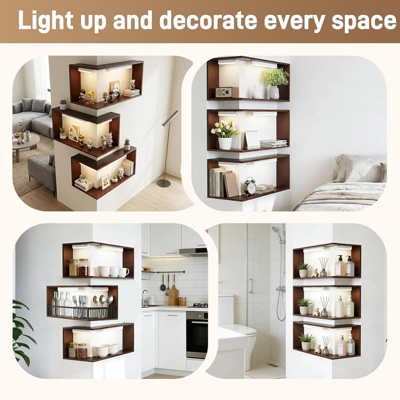 LED Illuminated Corner Shelf (Set of 3) – Modern Floating Corner Wall Shelf with Ambient Lighting