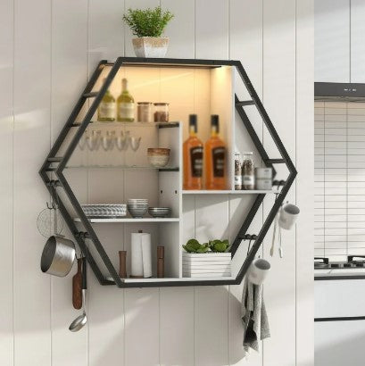 Hexagon LED Wall Shelves – Modern Floating Honeycomb Display Shelves with Ambient Lighting