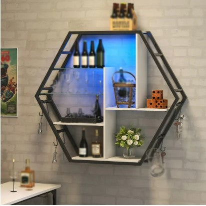 Hexagon LED Wall Shelves – Modern Floating Honeycomb Display Shelves with Ambient Lighting