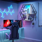 Hexagon LED Wall Shelves – Modern Floating Honeycomb Display Shelves with Ambient Lighting